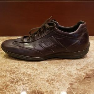 MEN'S BROWN LEATHER HOGAN SNEAKERS SHOES ITALY